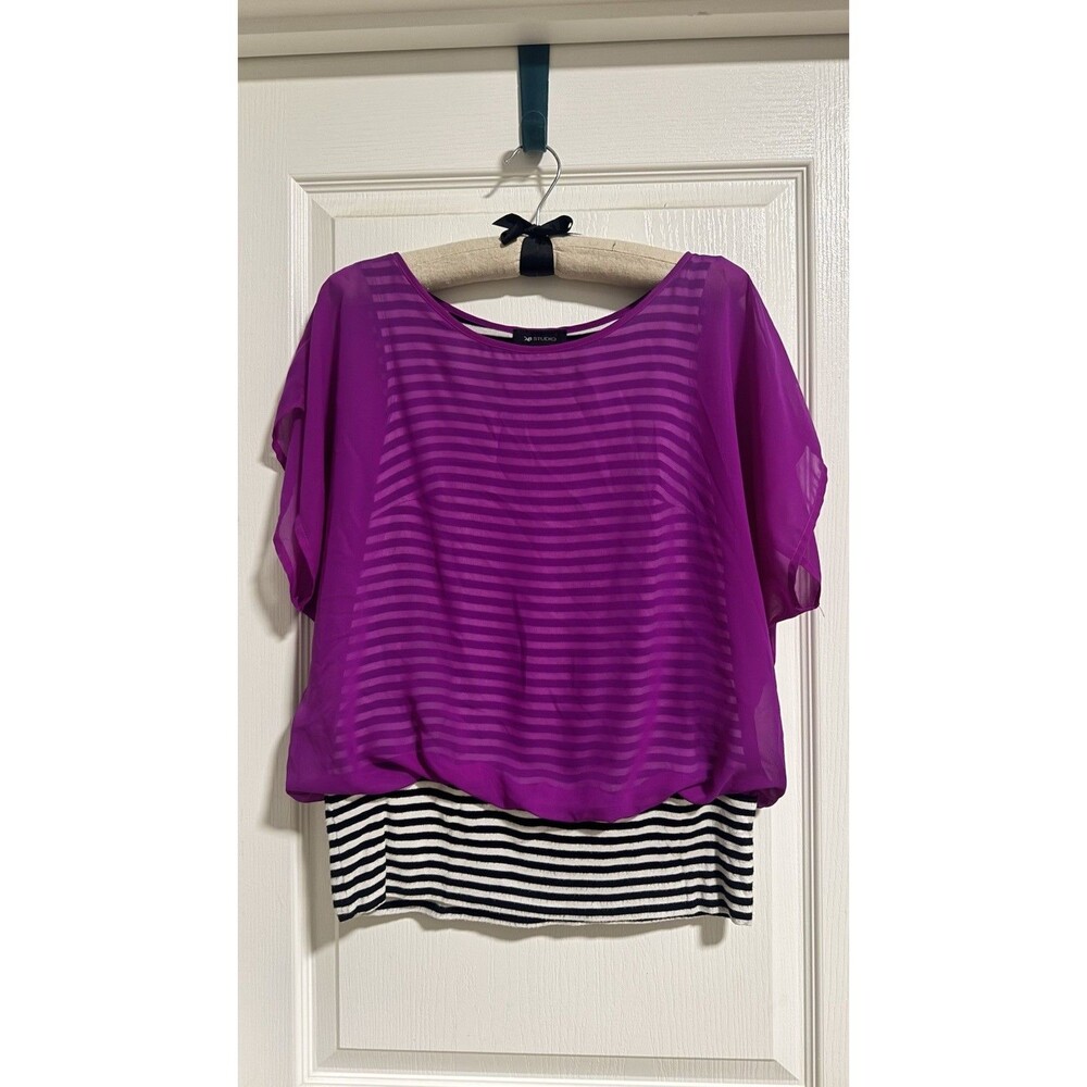 AB Studio Built In 2 Layered Sheer Outer Layer Blouse Top Womens Size Small